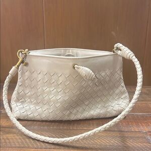 Cream Bottega Veneta  Woven Shoulder Bag with Textured Pattern- made in Italy